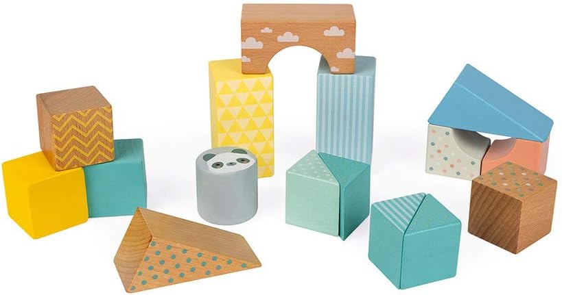 Juego de bloques de madera pastel de 16 piezas Pure Pull-Along Janod