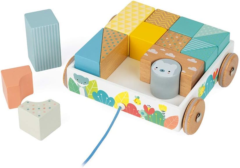 Juego de bloques de madera pastel de 16 piezas Pure Pull-Along Janod
